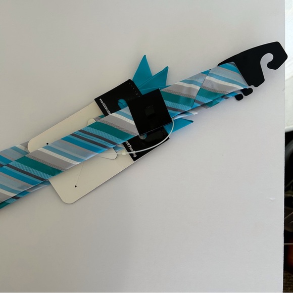 JOHN SPARKS MULTICOLORED STRIPED NECKTIE, POCKET SQUARE AND TIE CHAIN NWT - Picture 8 of 14